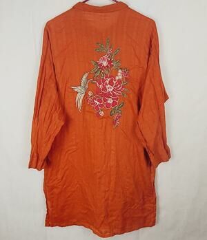 Limelight Pakistani orange large floral embroidery shirt dress size M Boho
